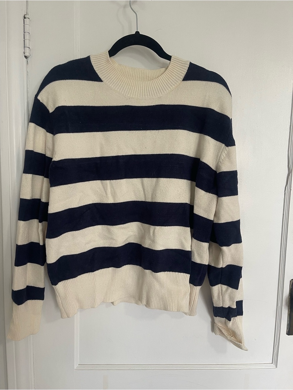 Joe Fresh Navy and Cream Striped Crewneck Sweater